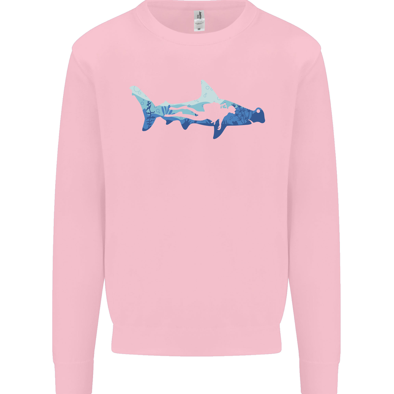Hammerhead Shark Scuba Diver Diving Mens Sweatshirt Jumper Light Pink
