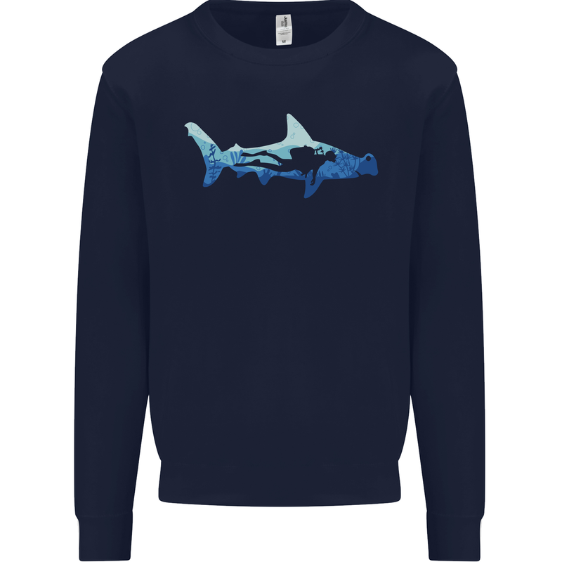 Hammerhead Shark Scuba Diver Diving Mens Sweatshirt Jumper Navy Blue