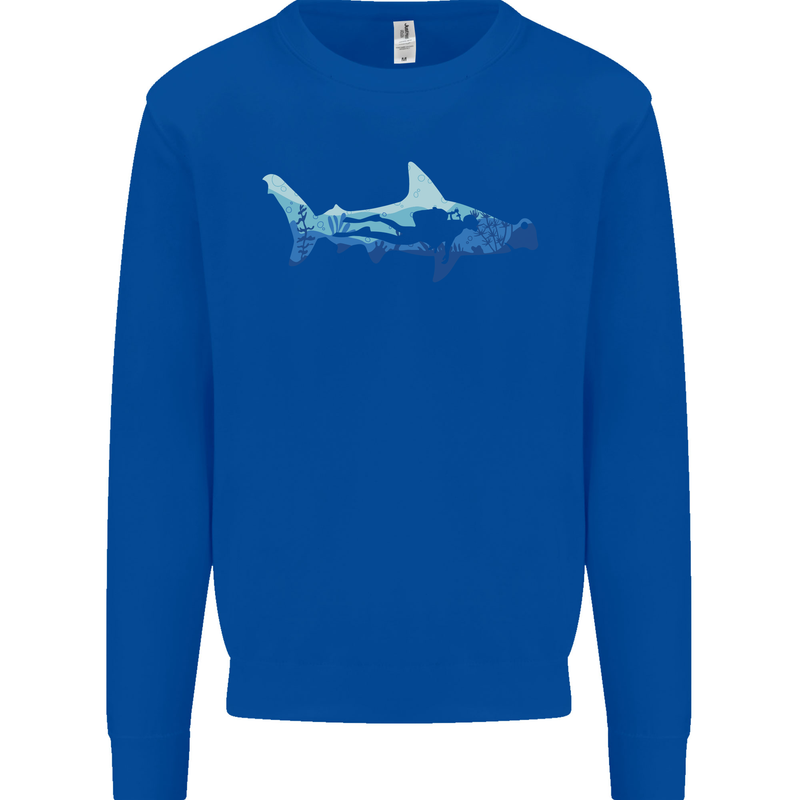 Hammerhead Shark Scuba Diver Diving Mens Sweatshirt Jumper Royal Blue