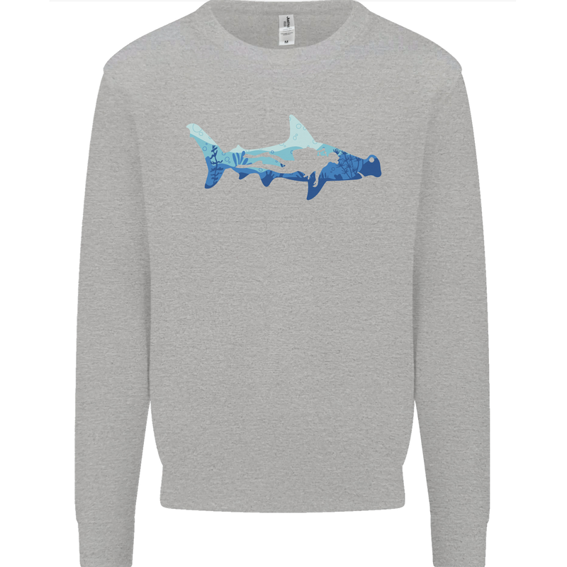 Hammerhead Shark Scuba Diver Diving Mens Sweatshirt Jumper Sports Grey