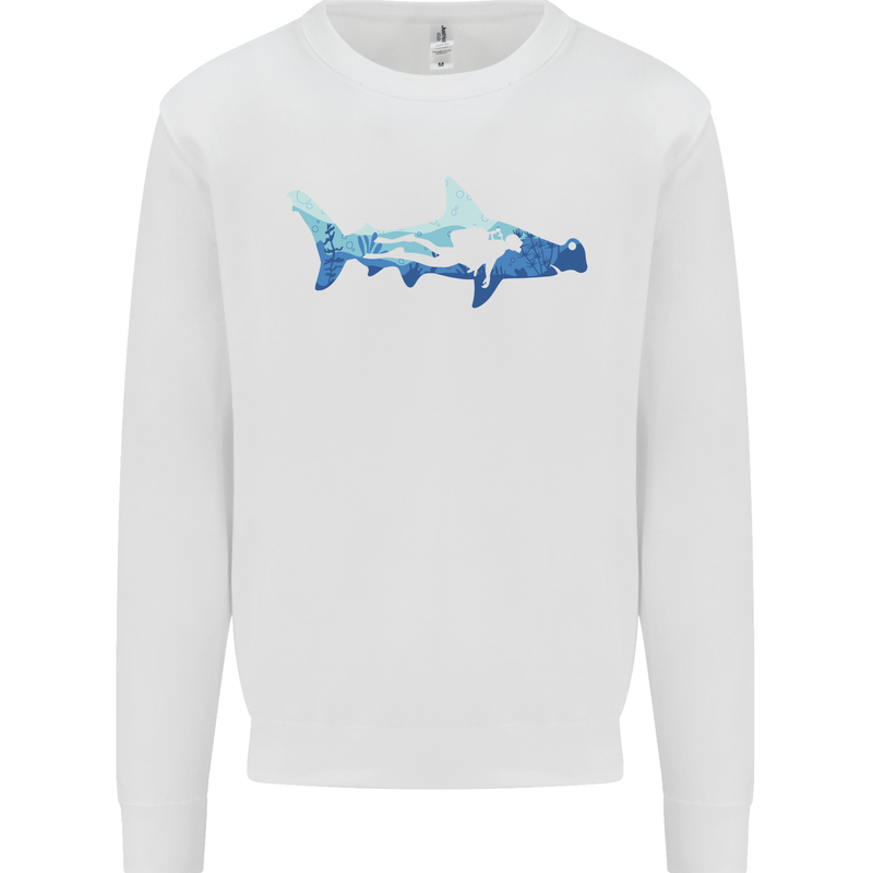 Hammerhead Shark Scuba Diver Diving Mens Sweatshirt Jumper White