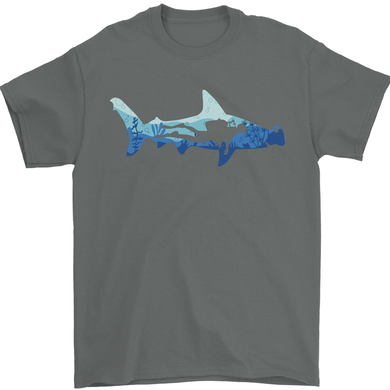 Hammerhead Shark Scuba Diver Diving Mens T-Shirt 100% Cotton Charcoal