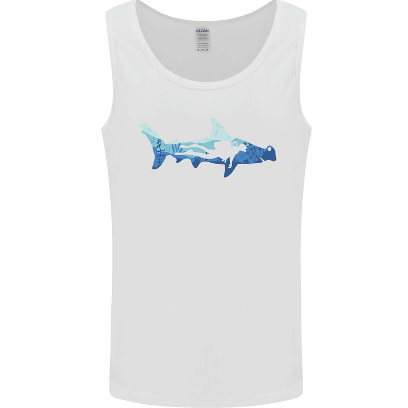 Hammerhead Shark Scuba Diver Diving Mens Vest Tank Top White