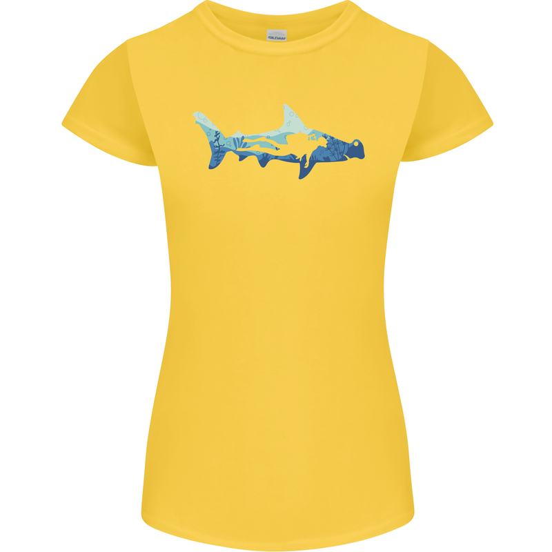 Hammerhead Shark Scuba Diver Diving Womens Petite Cut T-Shirt Yellow