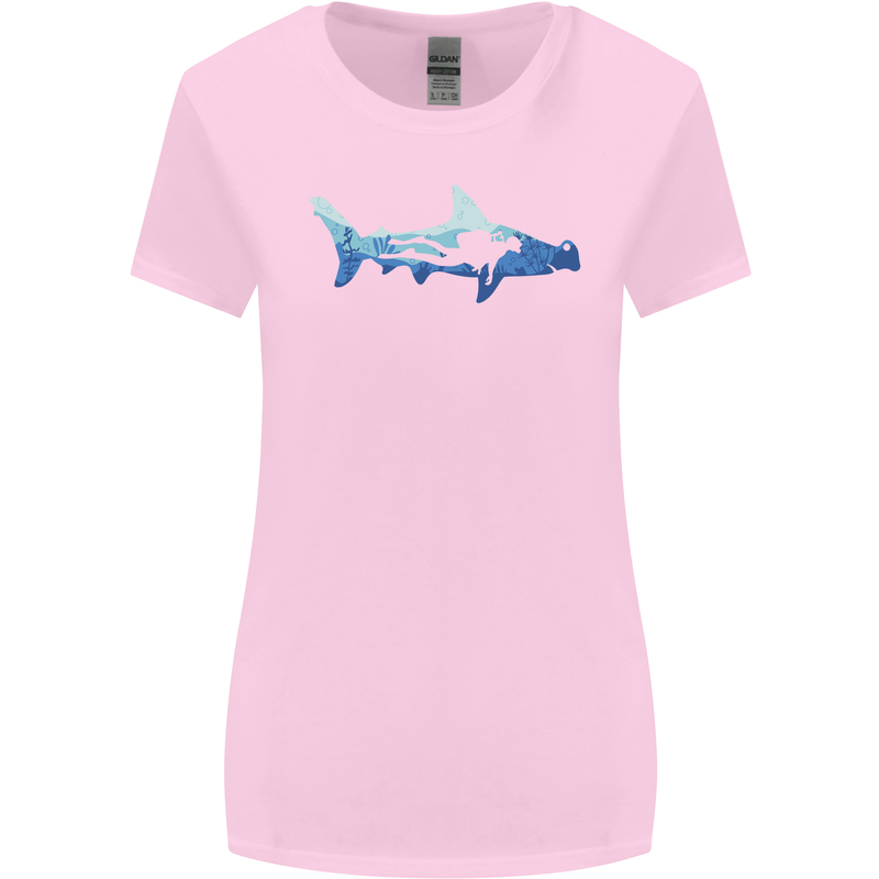 Hammerhead Shark Scuba Diver Diving Womens Wider Cut T-Shirt Light Pink