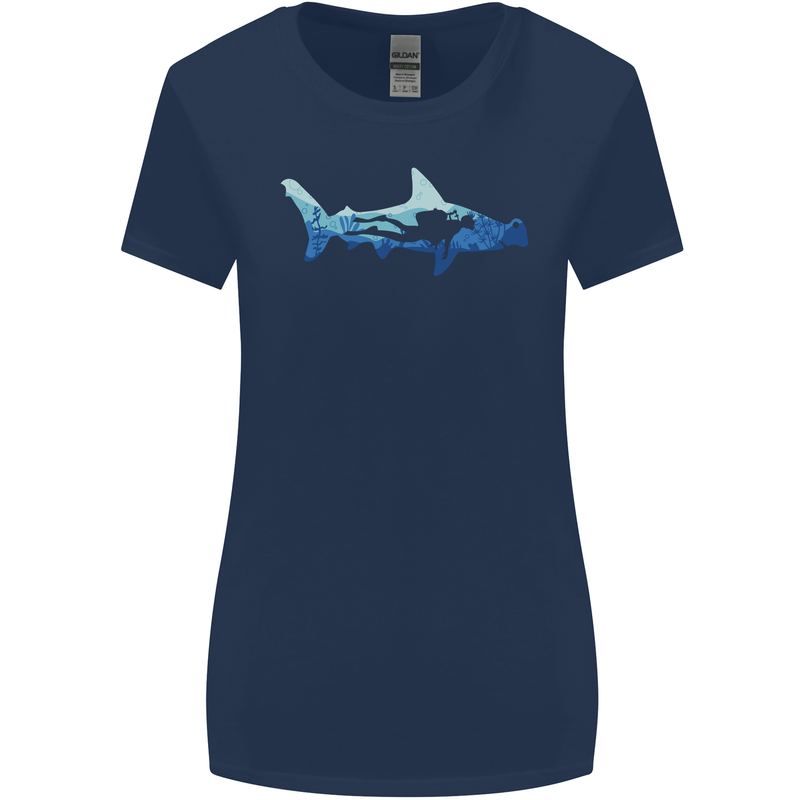 Hammerhead Shark Scuba Diver Diving Womens Wider Cut T-Shirt Navy Blue