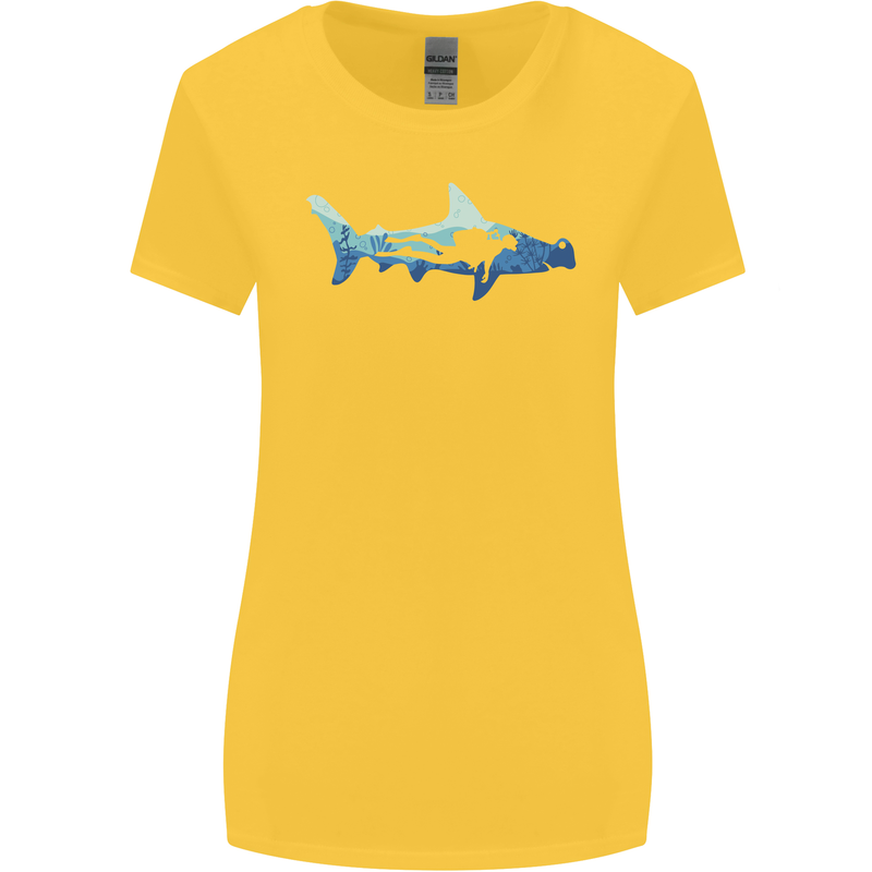 Hammerhead Shark Scuba Diver Diving Womens Wider Cut T-Shirt Yellow