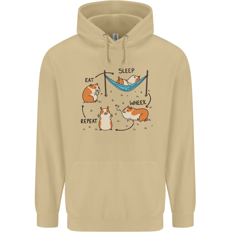Hampster Eat Sleep Wheek Repeat Funny Mens 80% Cotton Hoodie Sand