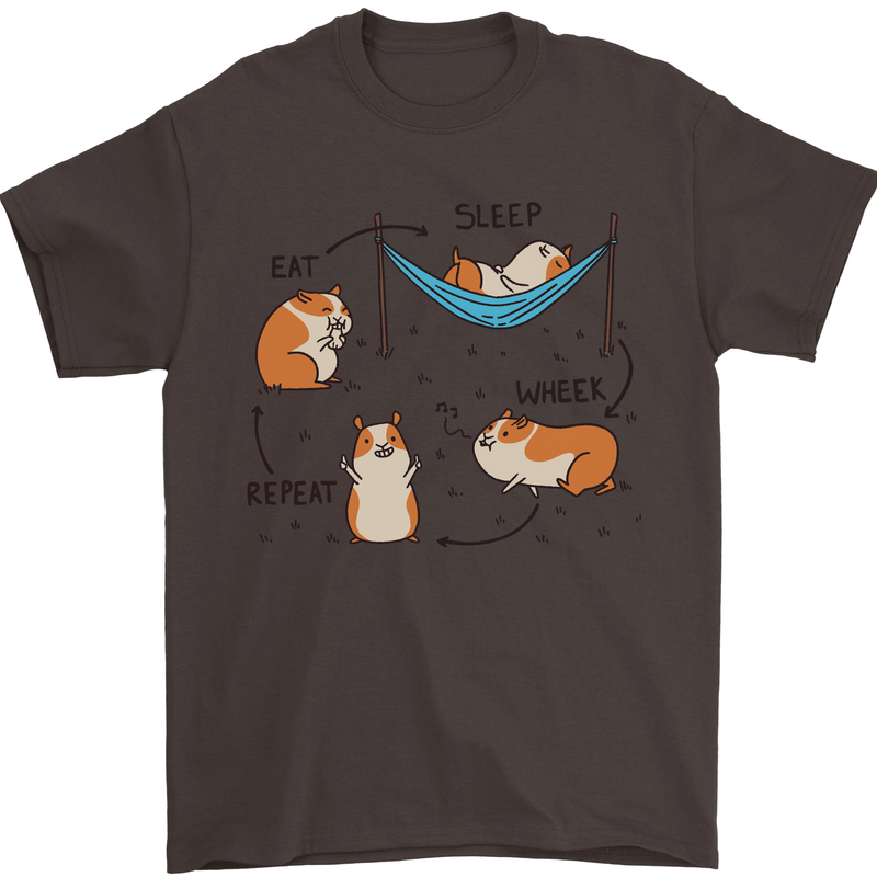 Hampster Eat Sleep Wheek Repeat Funny Mens T-Shirt Cotton Gildan Dark Chocolate