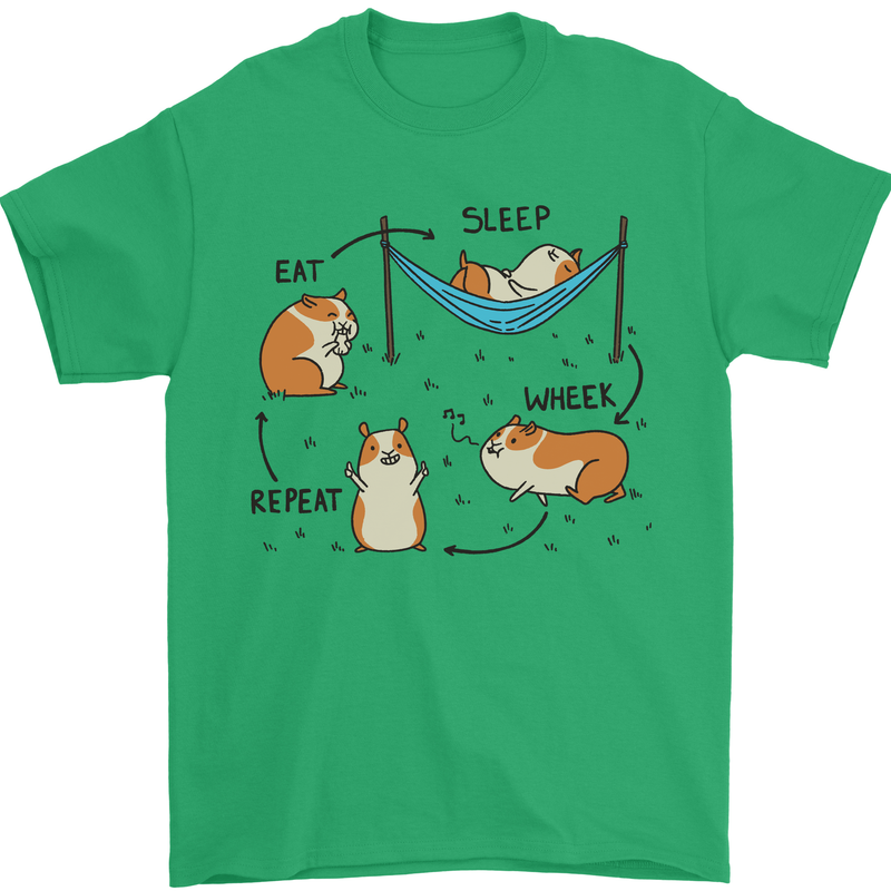 Hampster Eat Sleep Wheek Repeat Funny Mens T-Shirt Cotton Gildan Irish Green