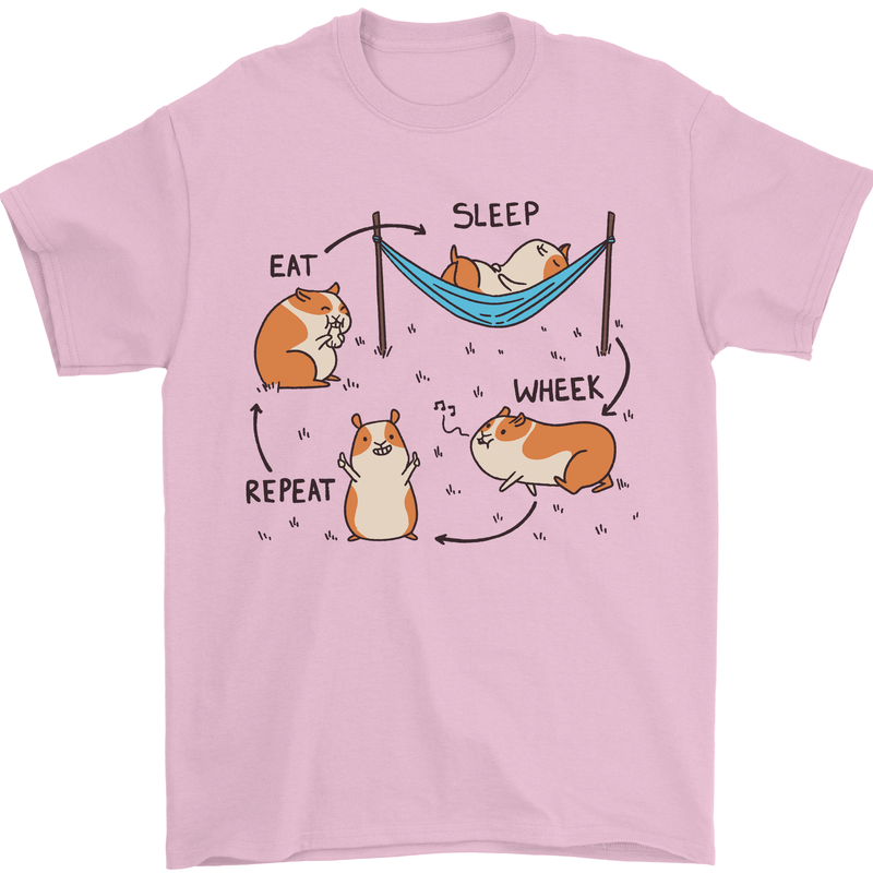 Hampster Eat Sleep Wheek Repeat Funny Mens T-Shirt Cotton Gildan Light Pink
