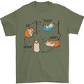 Hampster Eat Sleep Wheek Repeat Funny Mens T-Shirt Cotton Gildan Military Green