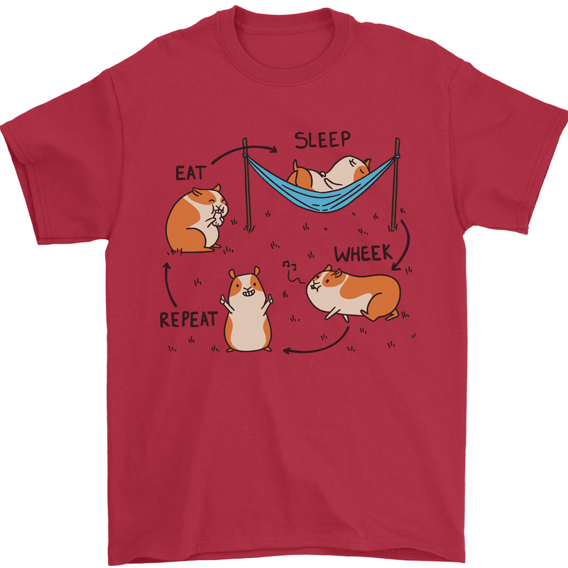 Hampster Eat Sleep Wheek Repeat Funny Mens T-Shirt Cotton Gildan Red