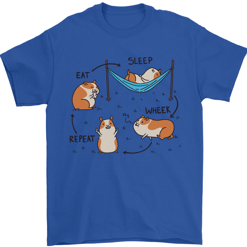 Hampster Eat Sleep Wheek Repeat Funny Mens T-Shirt Cotton Gildan Royal Blue