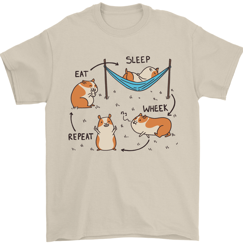 Hampster Eat Sleep Wheek Repeat Funny Mens T-Shirt Cotton Gildan Sand