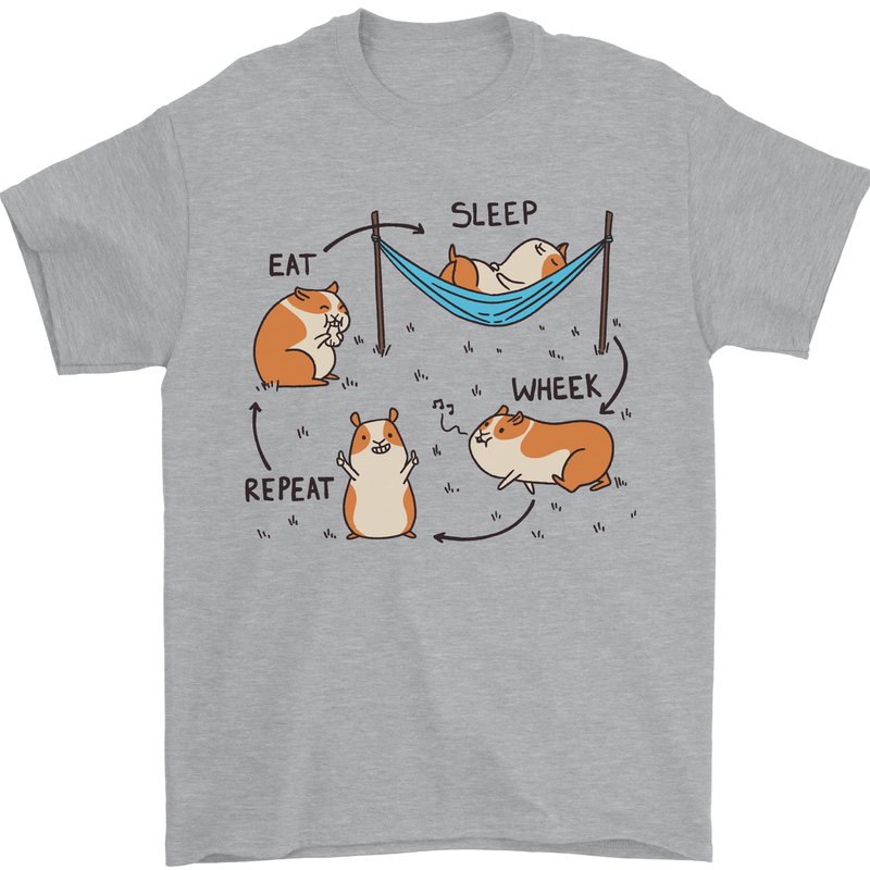 Hampster Eat Sleep Wheek Repeat Funny Mens T-Shirt Cotton Gildan Sports Grey