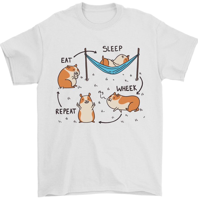 Hampster Eat Sleep Wheek Repeat Funny Mens T-Shirt Cotton Gildan White