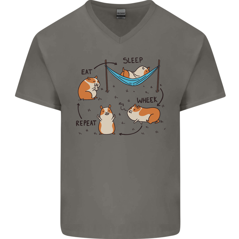 Hampster Eat Sleep Wheek Repeat Funny Mens V-Neck Cotton T-Shirt Charcoal
