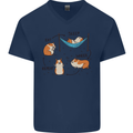 Hampster Eat Sleep Wheek Repeat Funny Mens V-Neck Cotton T-Shirt Navy Blue