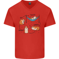 Hampster Eat Sleep Wheek Repeat Funny Mens V-Neck Cotton T-Shirt Red