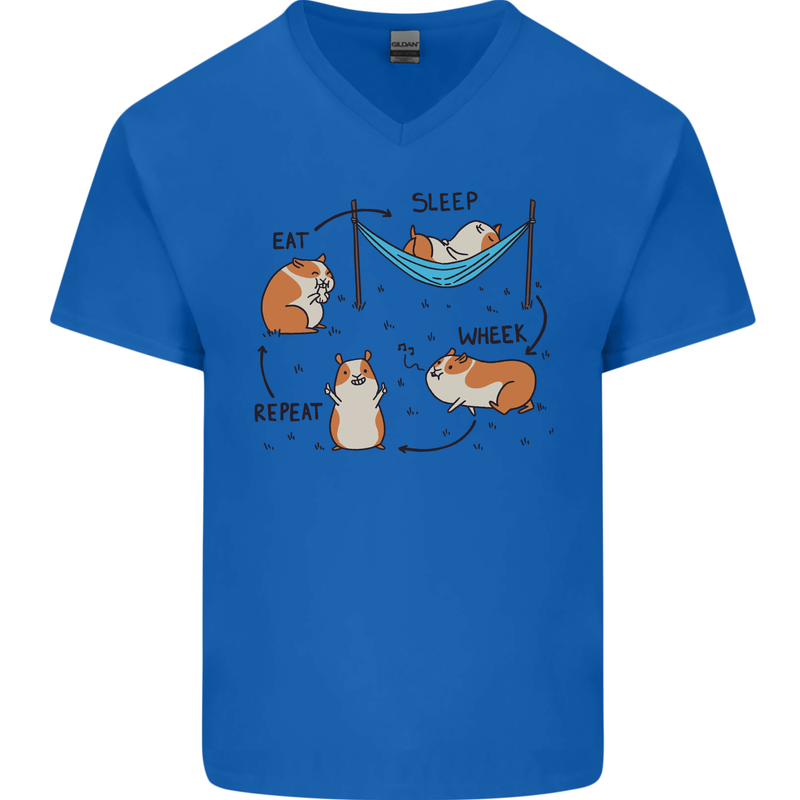 Hampster Eat Sleep Wheek Repeat Funny Mens V-Neck Cotton T-Shirt Royal Blue