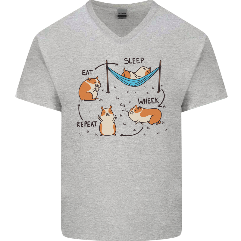Hampster Eat Sleep Wheek Repeat Funny Mens V-Neck Cotton T-Shirt Sports Grey