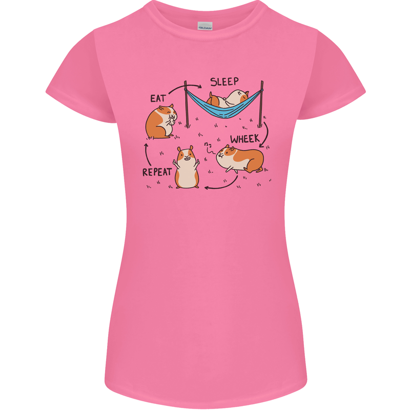 Hampster Eat Sleep Wheek Repeat Funny Womens Petite Cut T-Shirt Azalea