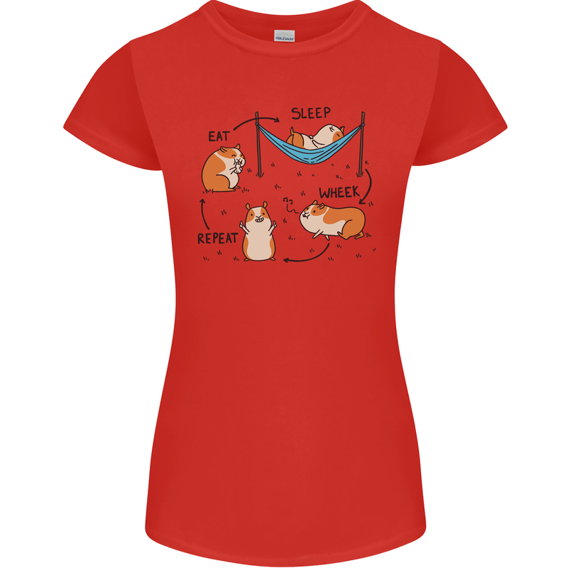 Hampster Eat Sleep Wheek Repeat Funny Womens Petite Cut T-Shirt Red