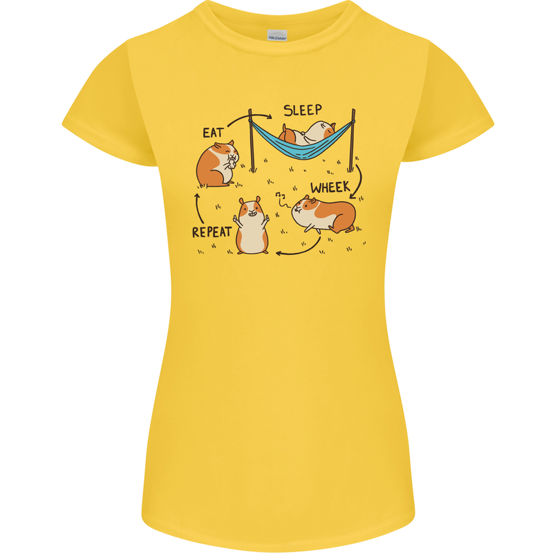 Hampster Eat Sleep Wheek Repeat Funny Womens Petite Cut T-Shirt Yellow