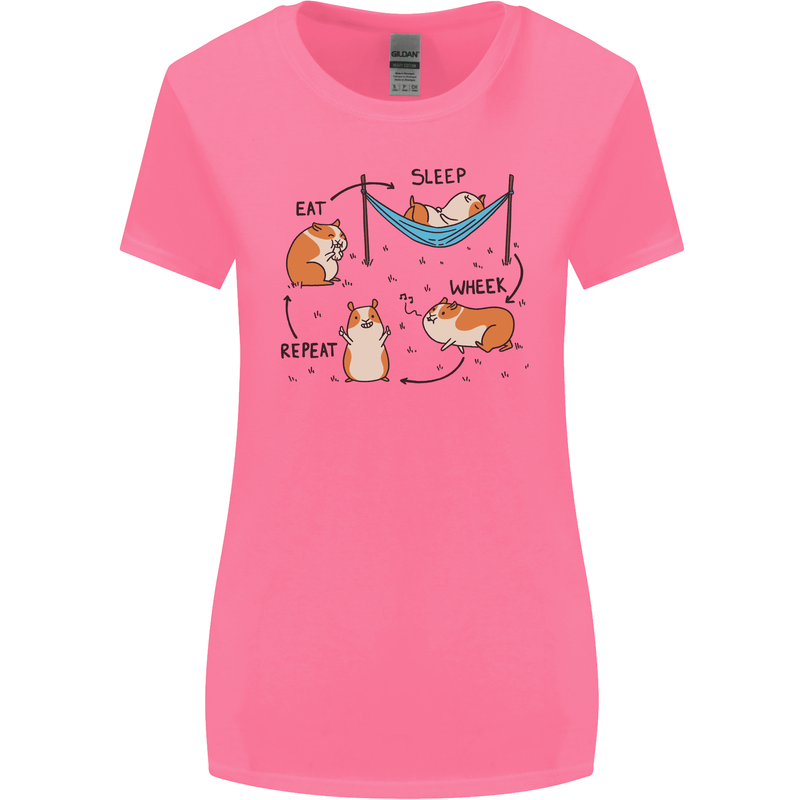 Hampster Eat Sleep Wheek Repeat Funny Womens Wider Cut T-Shirt Azalea