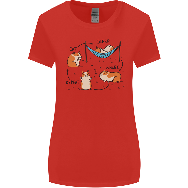 Hampster Eat Sleep Wheek Repeat Funny Womens Wider Cut T-Shirt Red