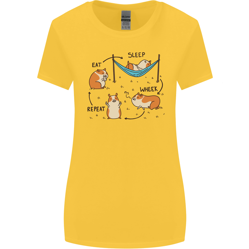 Hampster Eat Sleep Wheek Repeat Funny Womens Wider Cut T-Shirt Yellow