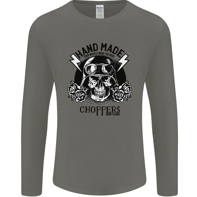 Handmade Choppers Biker Motorcycle Bike Mens Long Sleeve T-Shirt Charcoal