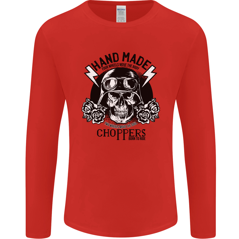 Handmade Choppers Biker Motorcycle Bike Mens Long Sleeve T-Shirt Red
