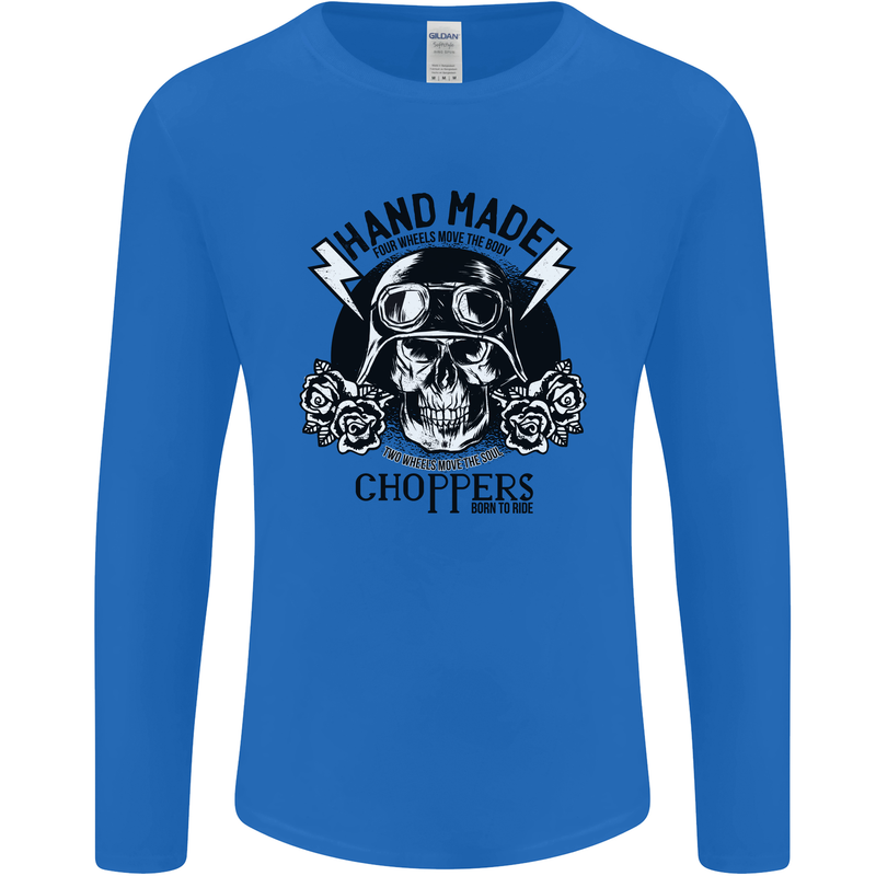 Handmade Choppers Biker Motorcycle Bike Mens Long Sleeve T-Shirt Royal Blue