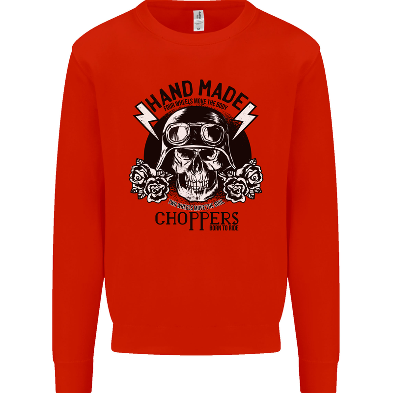 Handmade Choppers Biker Motorcycle Bike Mens Sweatshirt Jumper Bright Red