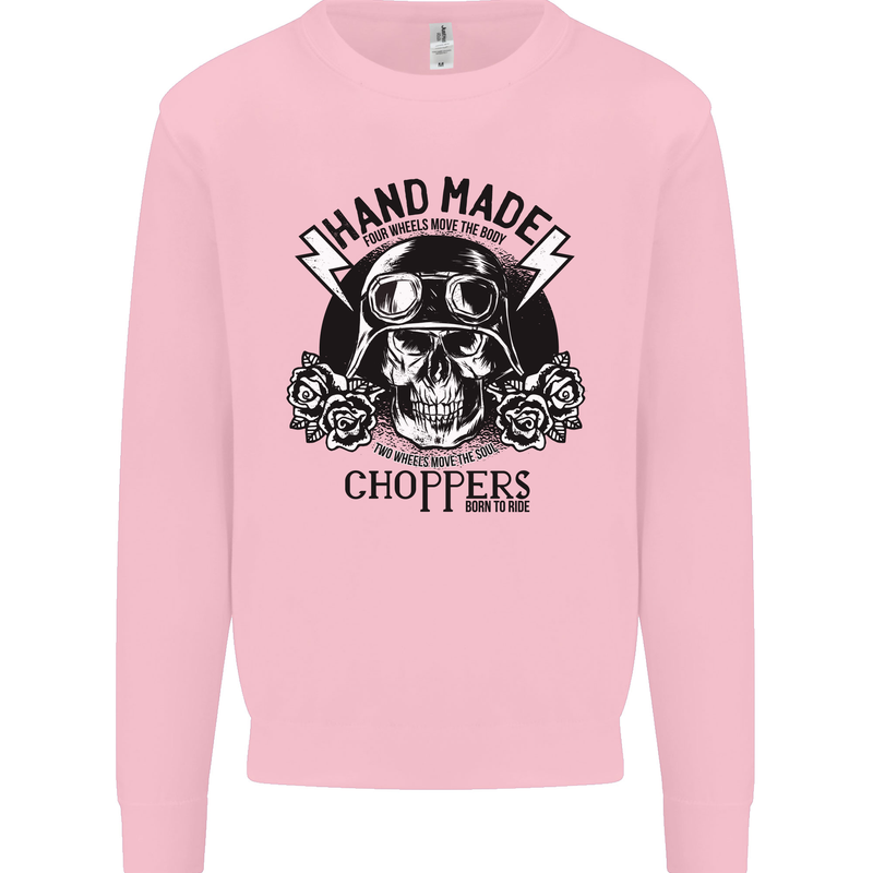 Handmade Choppers Biker Motorcycle Bike Mens Sweatshirt Jumper Light Pink