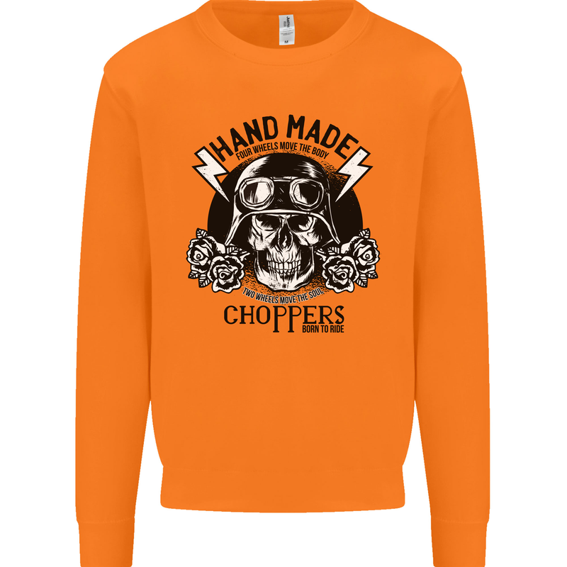 Handmade Choppers Biker Motorcycle Bike Mens Sweatshirt Jumper Orange