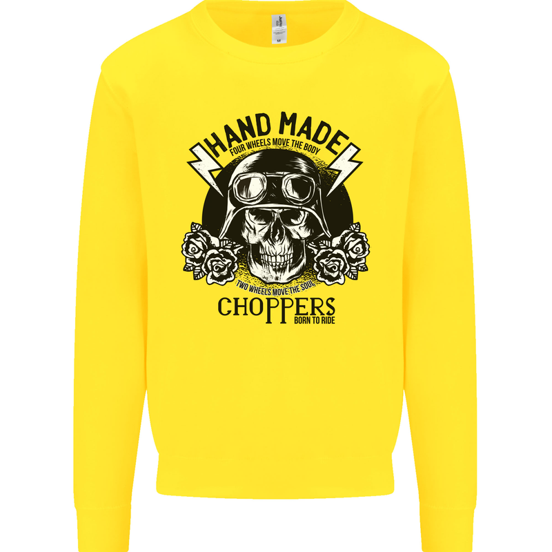 Handmade Choppers Biker Motorcycle Bike Mens Sweatshirt Jumper Yellow