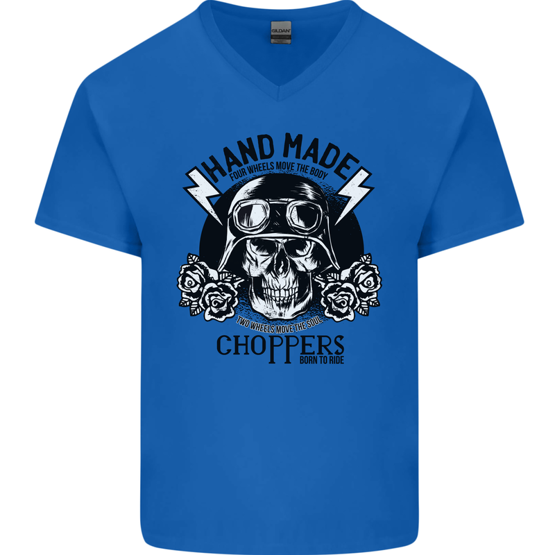 Handmade Choppers Biker Motorcycle Bike Mens V-Neck Cotton T-Shirt Royal Blue