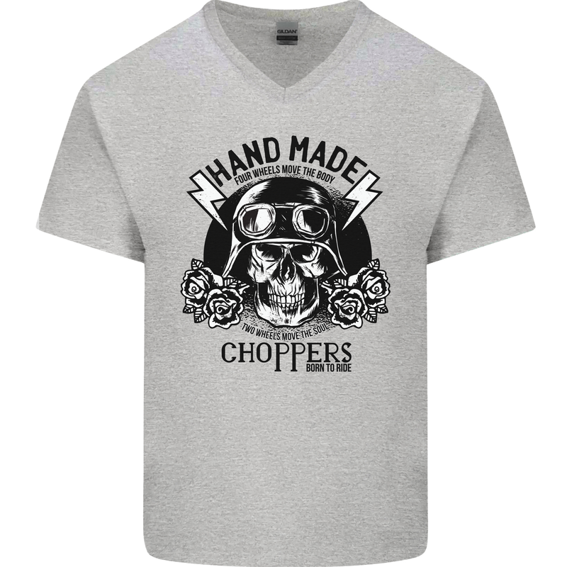 Handmade Choppers Biker Motorcycle Bike Mens V-Neck Cotton T-Shirt Sports Grey