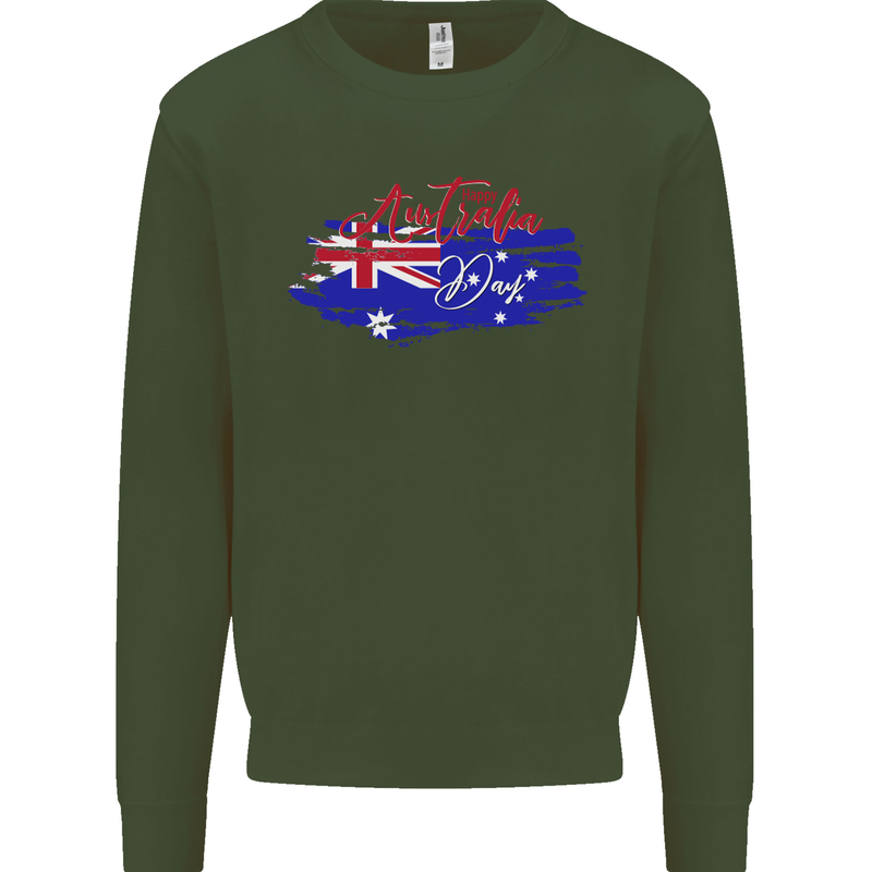 Happy Australia National Day Flag Kids Sweatshirt Jumper Forest Green