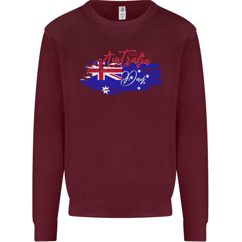 Happy Australia National Day Flag Kids Sweatshirt Jumper Maroon