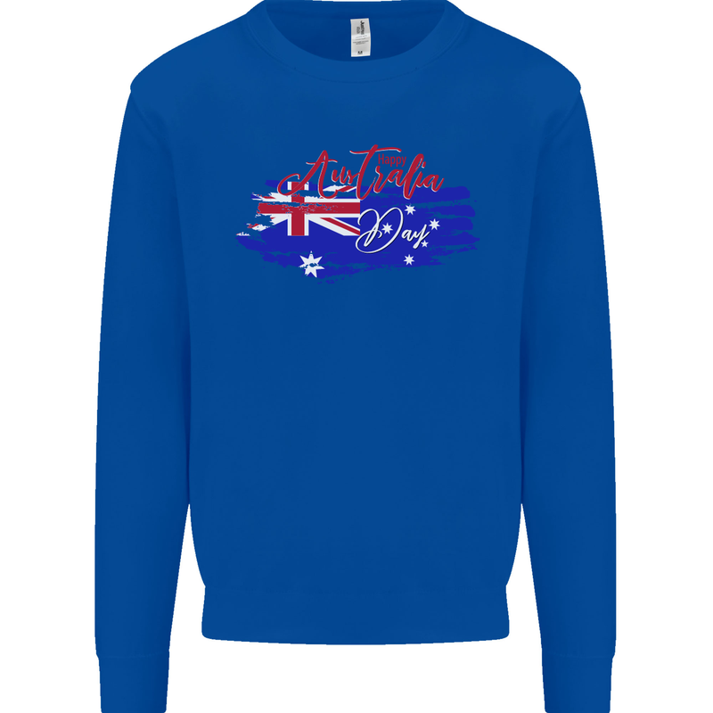 Happy Australia National Day Flag Kids Sweatshirt Jumper Royal Blue