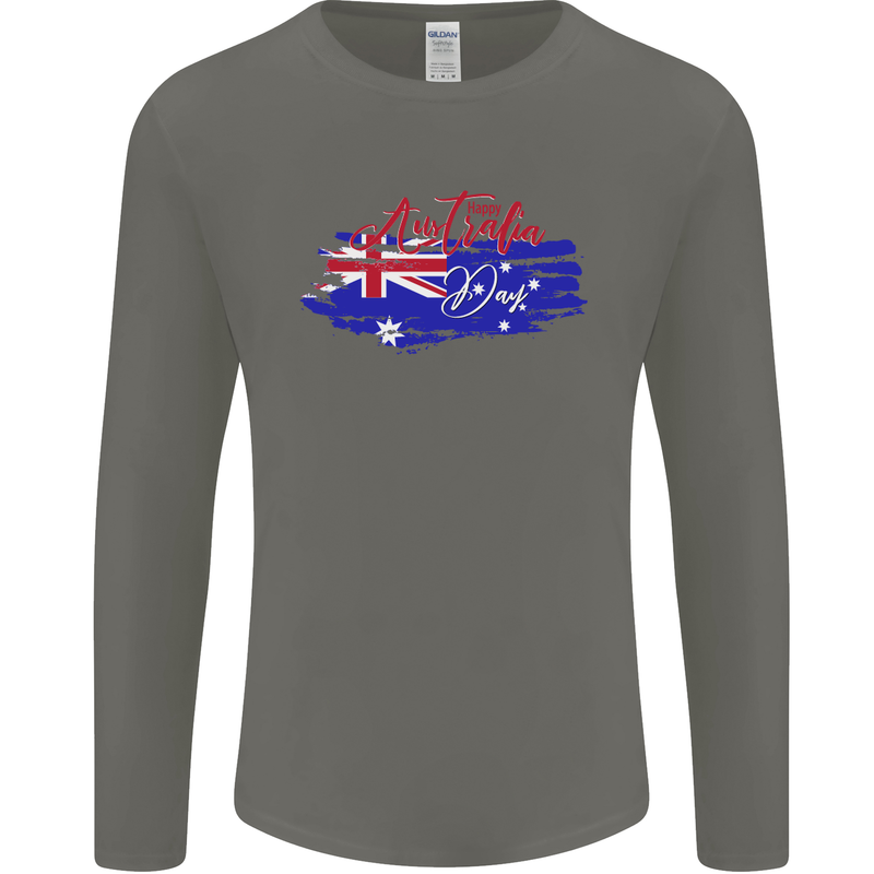Happy Australia National Day Flag Mens Long Sleeve T-Shirt Charcoal