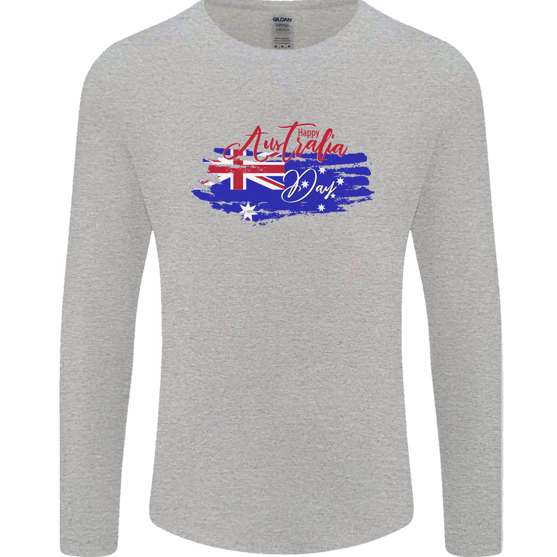Happy Australia National Day Flag Mens Long Sleeve T-Shirt Sports Grey