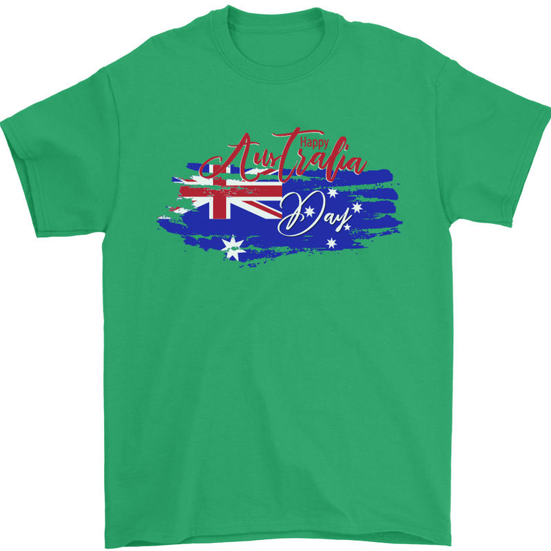 Happy Australia National Day Flag Mens T-Shirt Cotton Gildan Irish Green