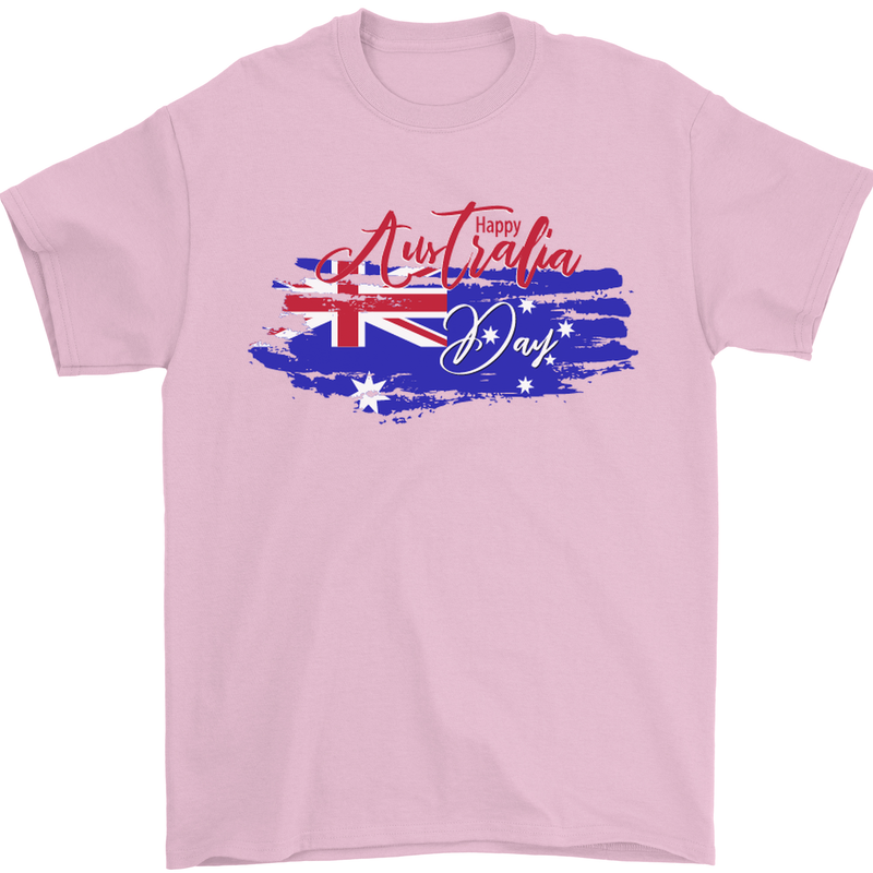 Happy Australia National Day Flag Mens T-Shirt Cotton Gildan Light Pink