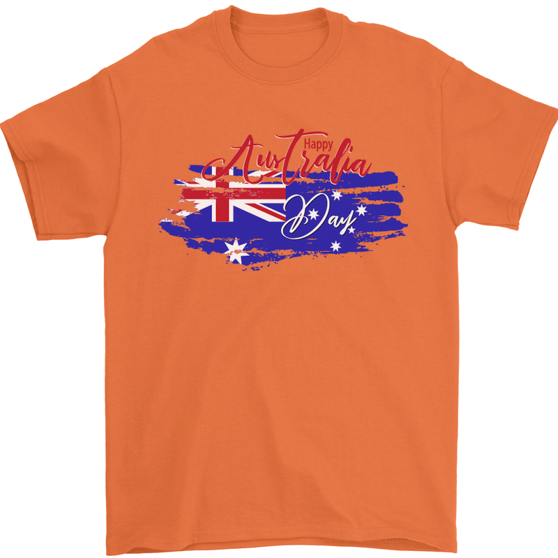 Happy Australia National Day Flag Mens T-Shirt Cotton Gildan Orange