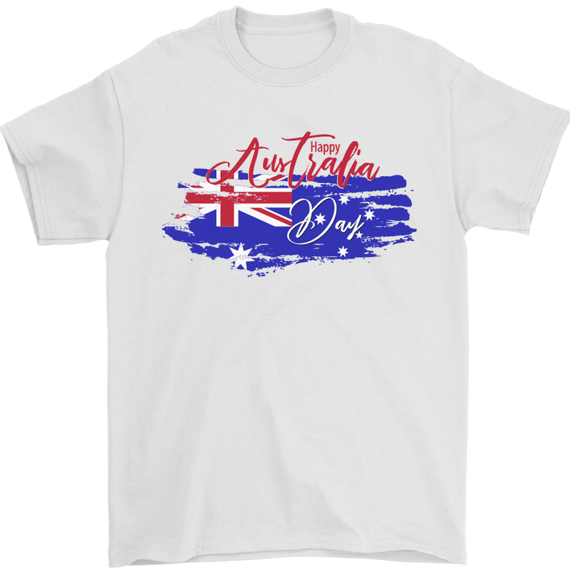 Happy Australia National Day Flag Mens T-Shirt Cotton Gildan White
